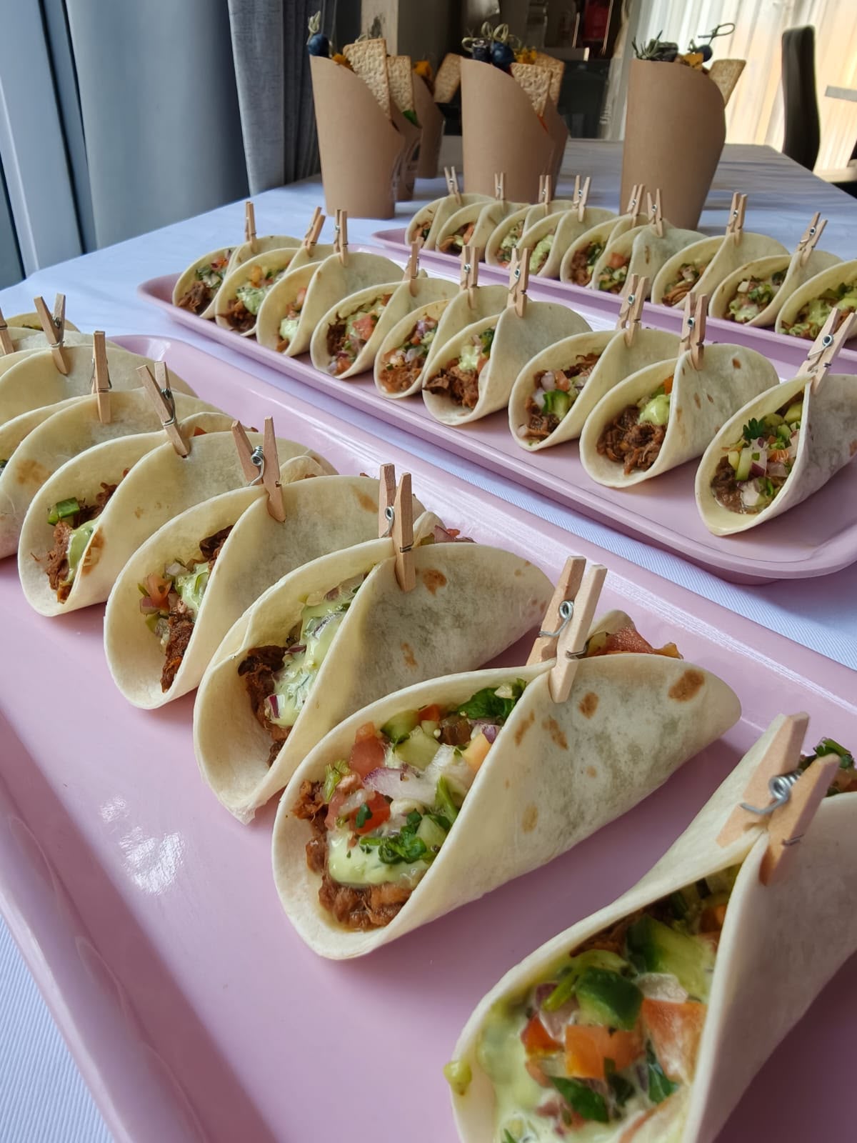 Assorted canapés and tacos